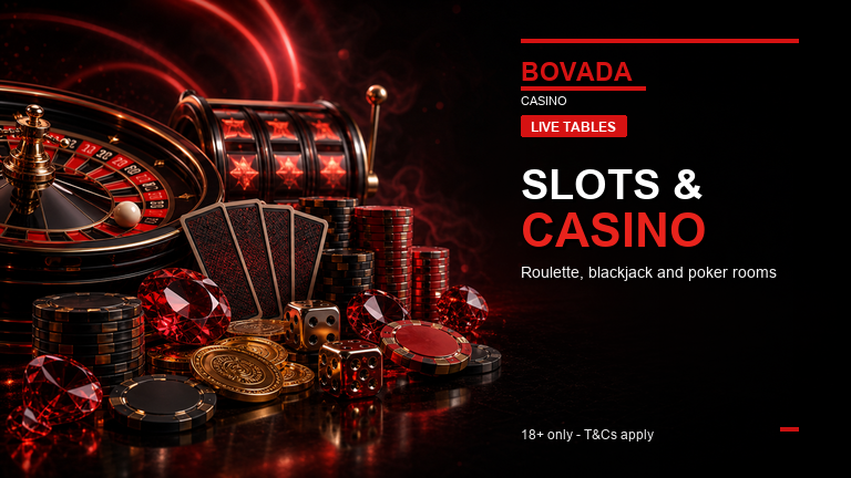 Bovada live games with roulette chips and red table lighting