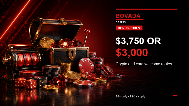 Bovada bonus offer with red chips and reward chest